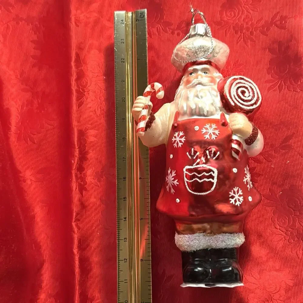 Holiday Home Baker Candy Cane Santa Blown Glass Christmas Tree Ornament 6.5”